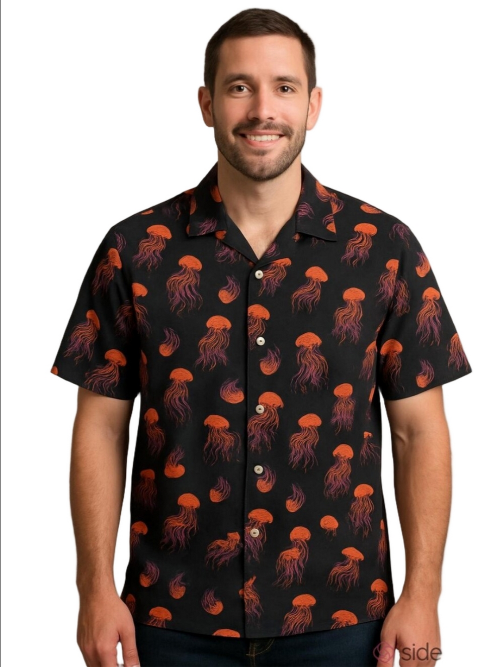 Banana Republic Men Navy Short-Sleeve Button-Down with Orange Jellyfish Print